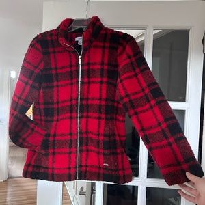 Calvin Klein Plaid Red and Black Fuzzy Jacket - Gold Details